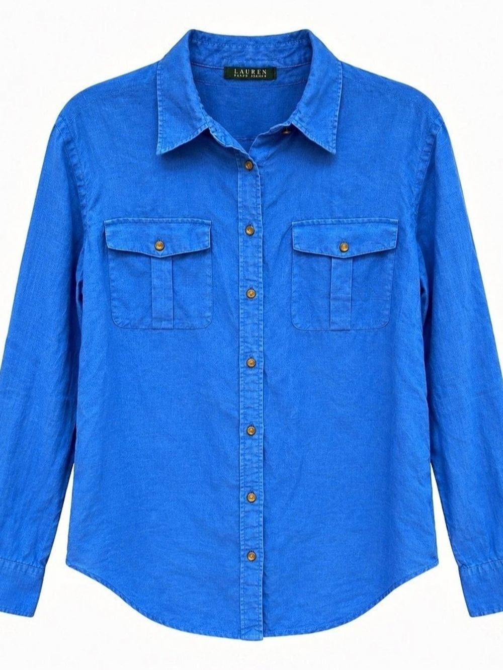 Lauren Ralph Lauren 100% Linen Blue Utility Shirt Size L